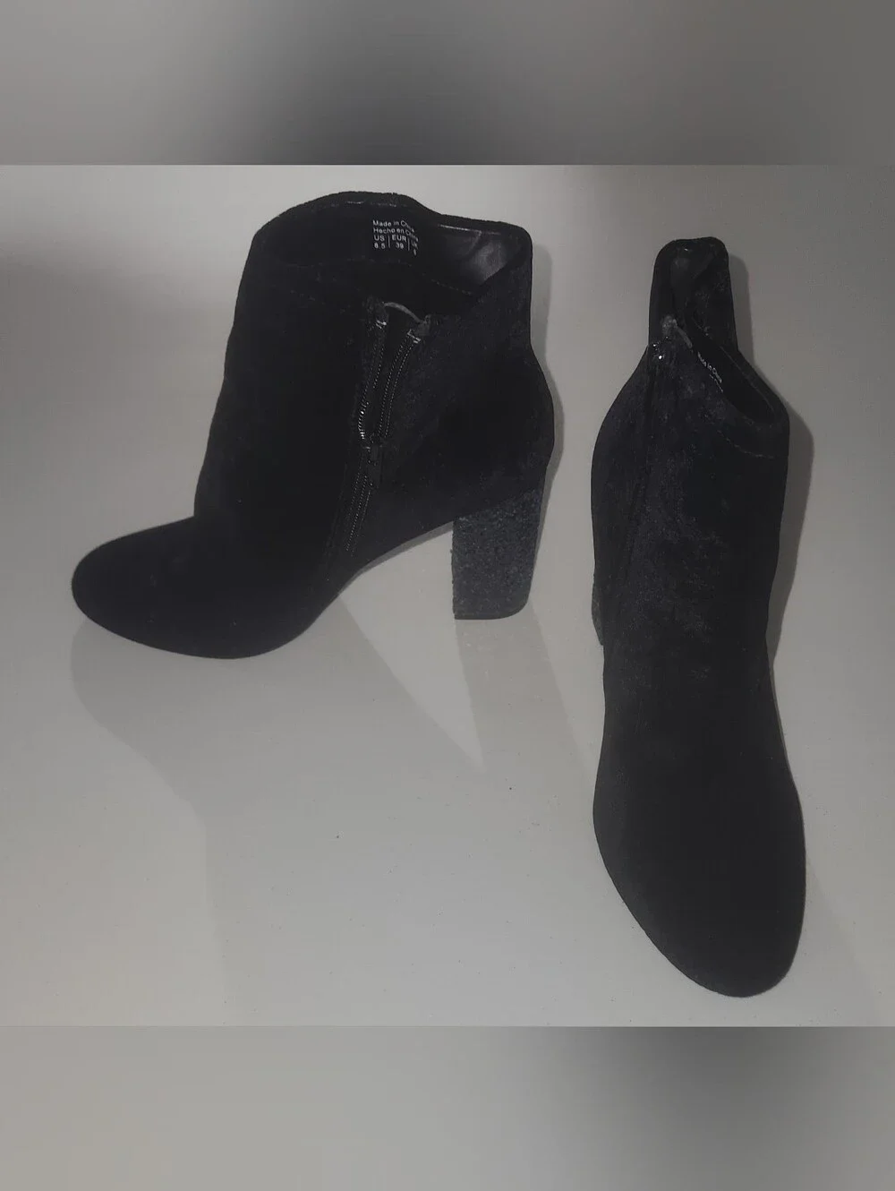 Call It Spring Women's Black Ankle Boots W/ Blue Embellished Heels Size 8.5